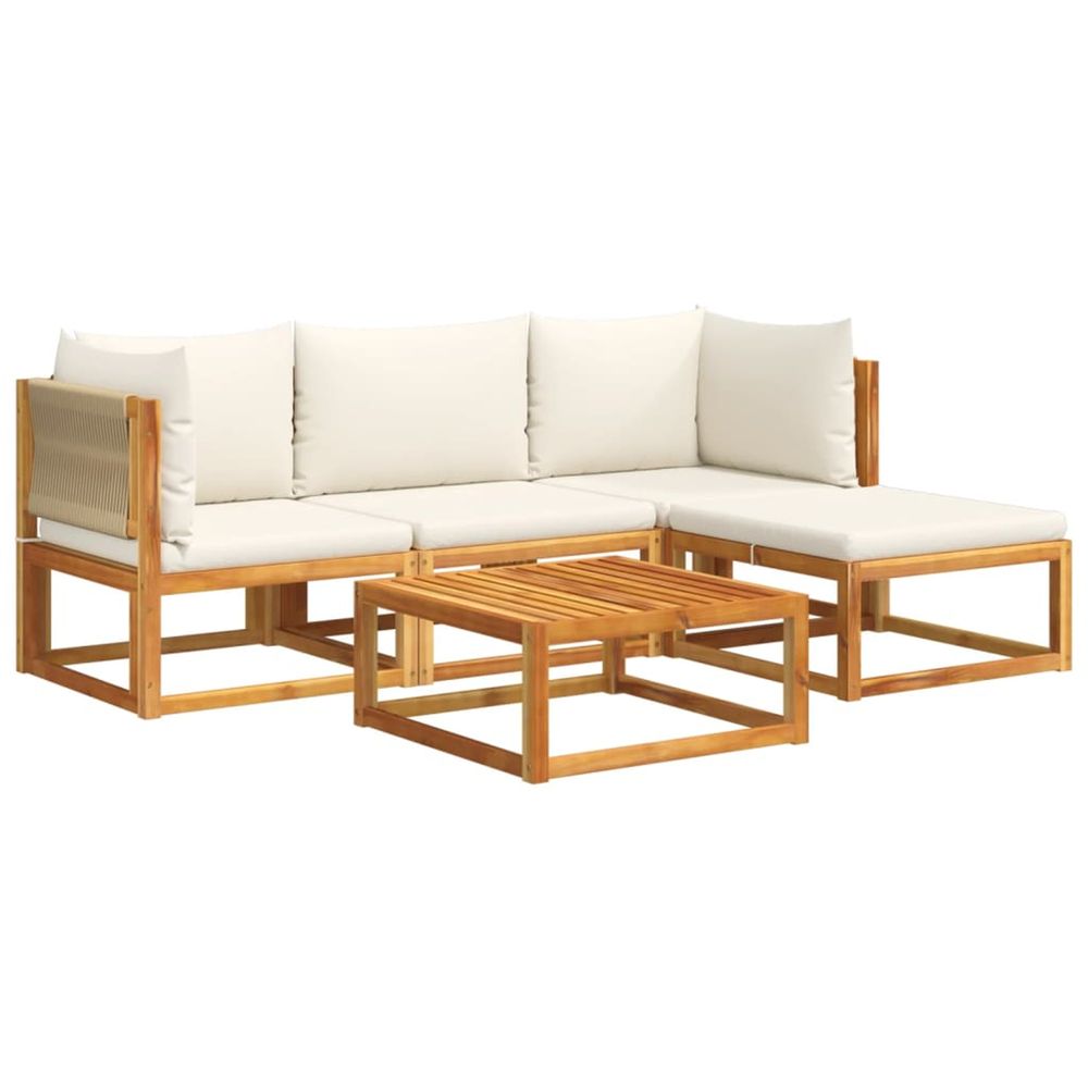 Ensemble de canapés de jardin 5 pièces avec coussins en bois d'acacia et corde
