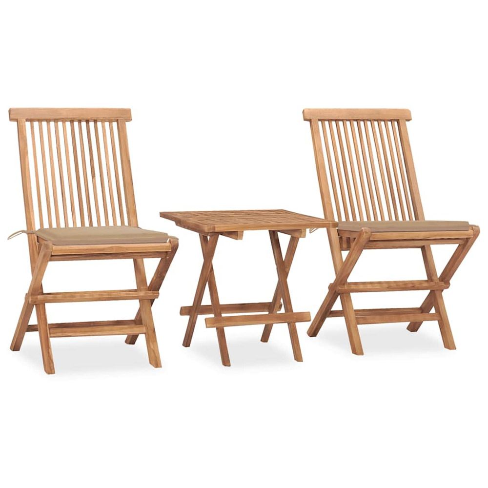 Ensemble à manger d'extérieur pliable avec coussin 3 pcs teck