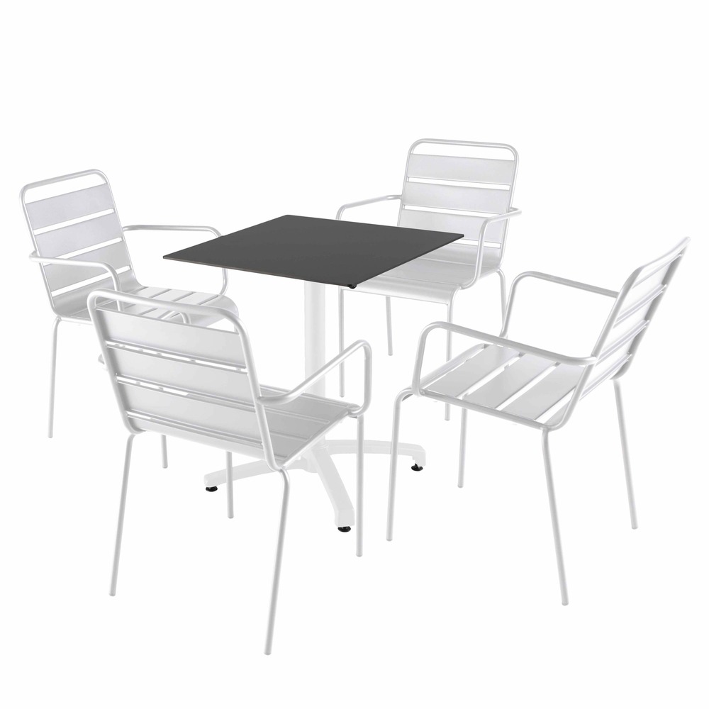 Ensemble table 60 cm noir et 4 chaises en métal blanc