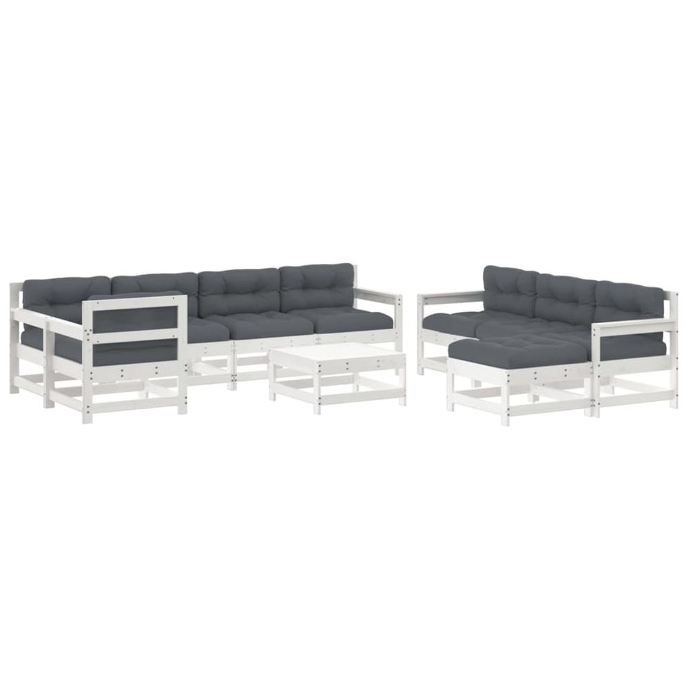 Salon de jardin 10 pcs avec coussins blanc bois massif