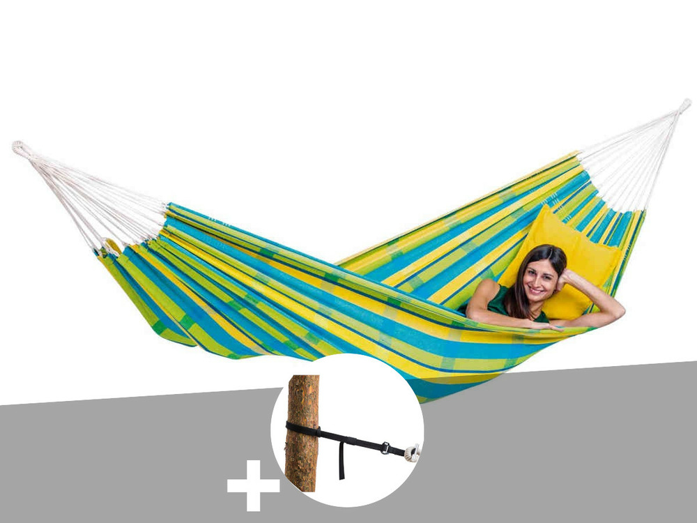 Hamac 2 places barbados citron + kit attaches t-strap