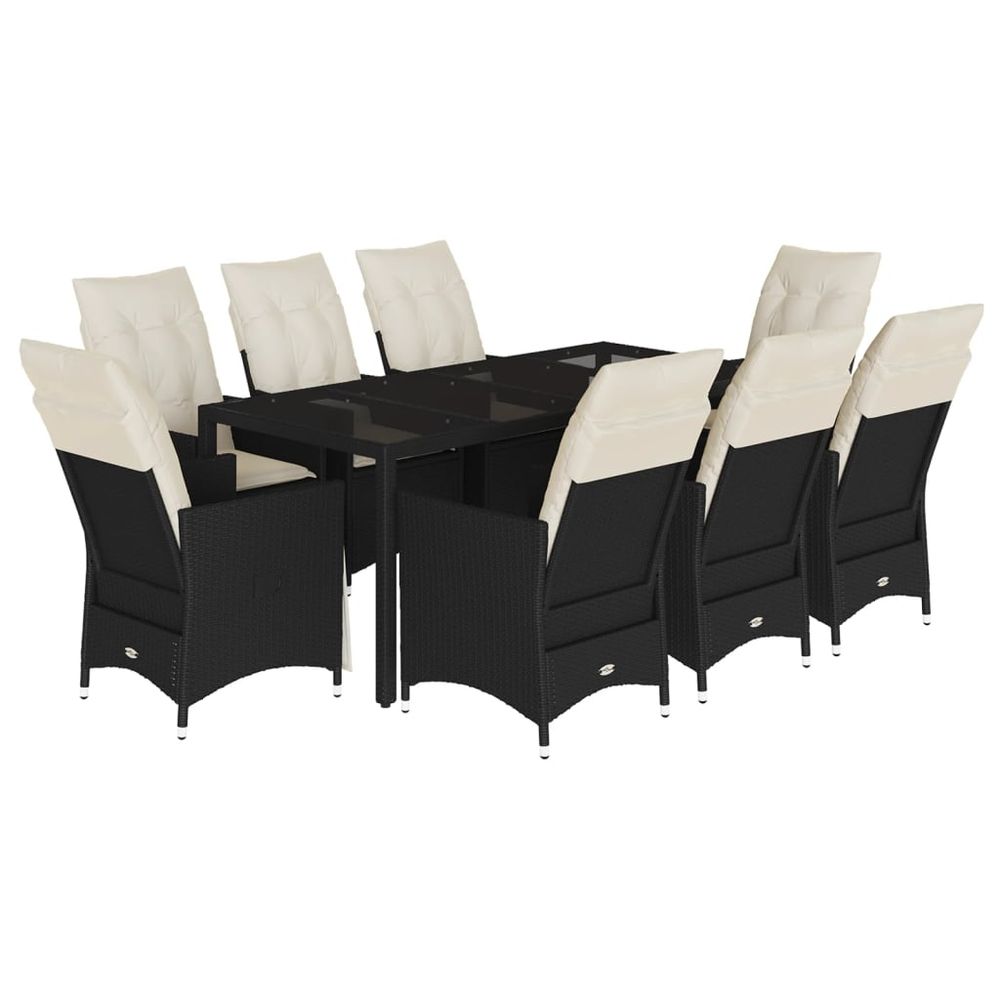Ensemble à manger de jardin 9pcs coussins noir résine tressée
