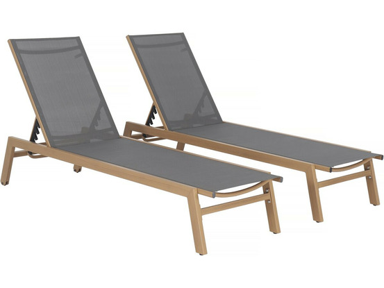 Lot de 2 bains de soleil en aluminium imitation bois