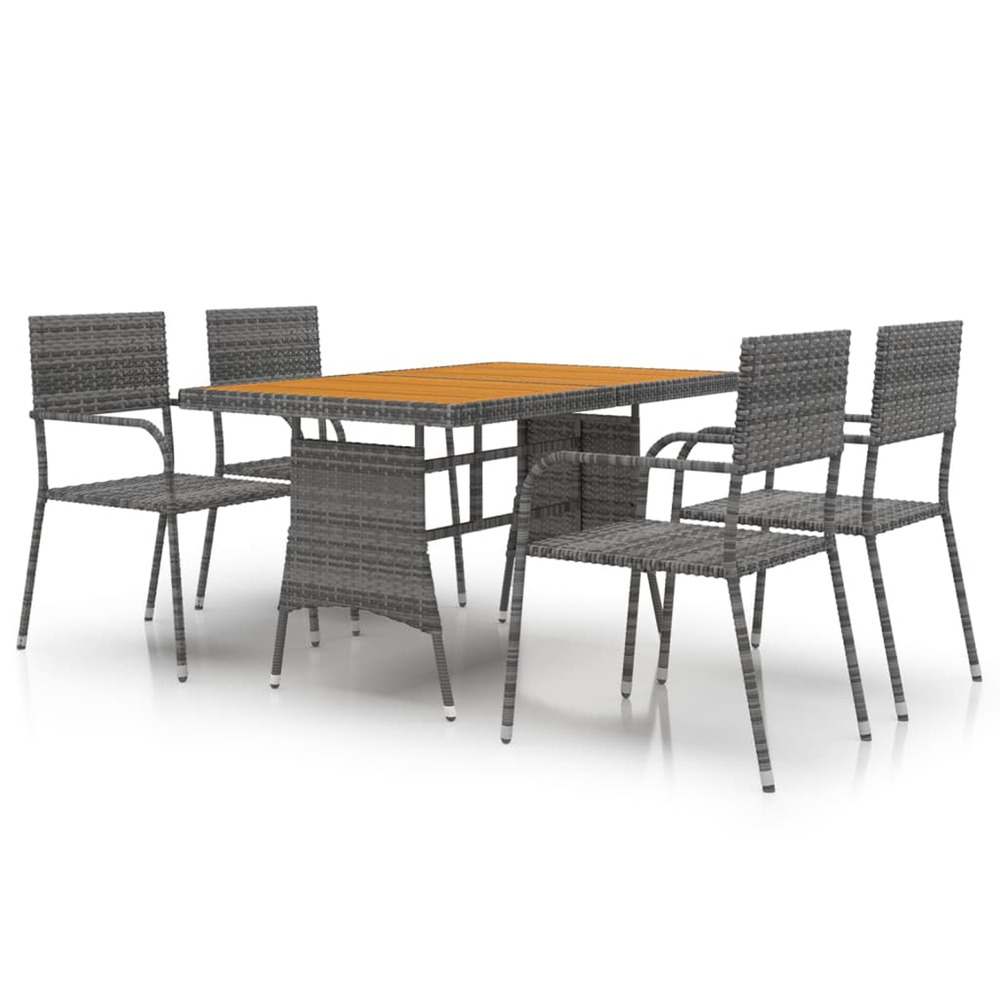 Mobilier à dîner d'extérieur 5 pcs résine tressée gris