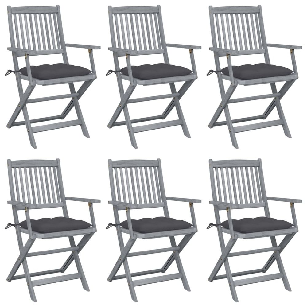 Chaises pliantes 6 pièces avec coussins en bois d'acacia massif