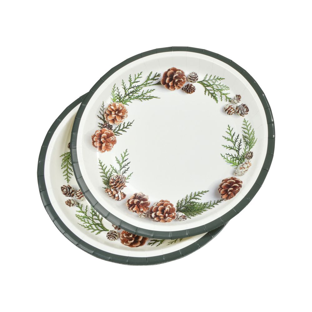 6 assiettes en carton pommes de pin