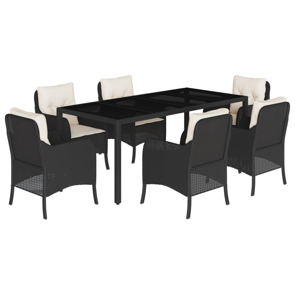 Ensemble à manger de jardin coussins 7pcs noir résine tressée