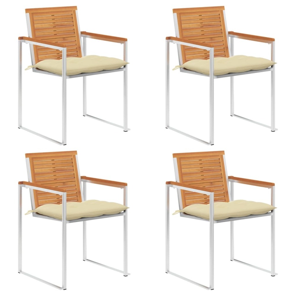 Chaises de jardin lot de 4 avec coussins bois d'acacia massif
