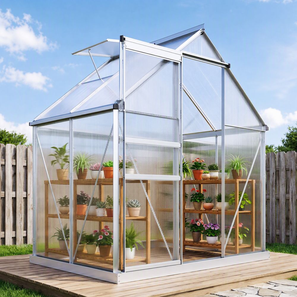 Serre de jardin polycarbonate aluminium 192,5 x 131 x 200 cm argentée pour potager - comfortxl outdoor living