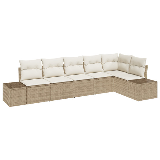 Set de canapé de jardin 6 pièces avec coussins beige en poly rattan