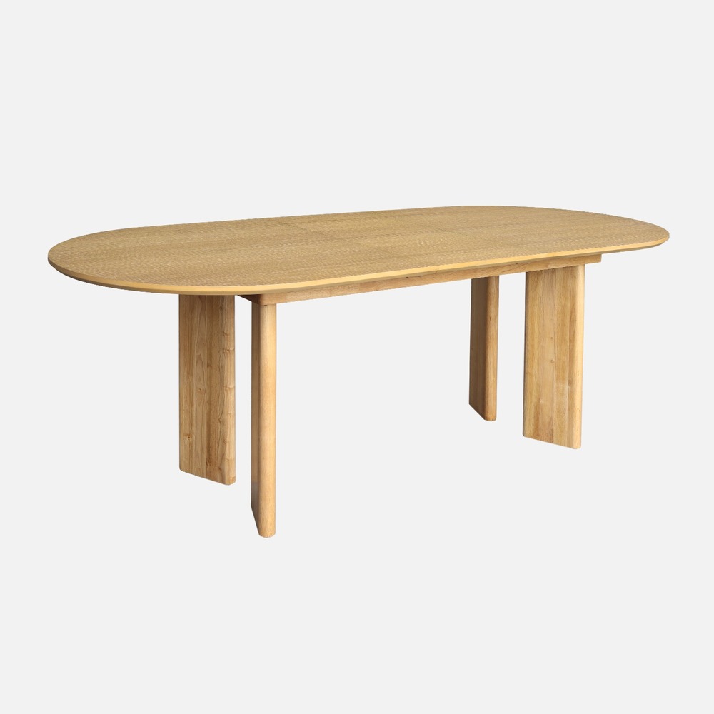 Table à manger oblongue extensible bois d'hévéa et placage chêne 6-8 places 170-210cm - albane