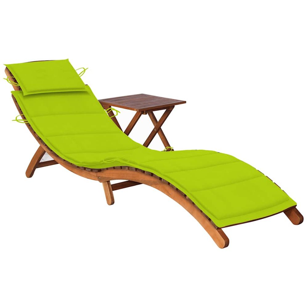 Chaise longue de jardin avec table et coussin bois d'acacia bain de soleil