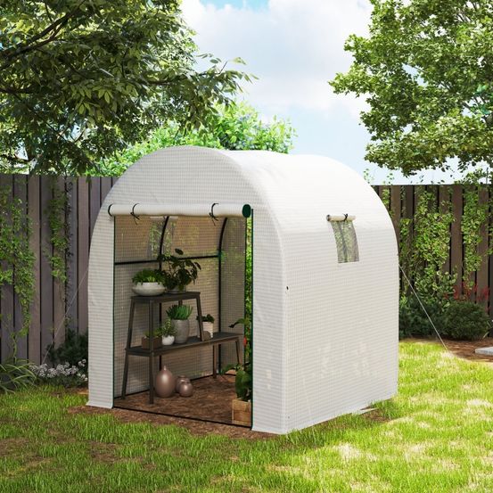Serre tunnel de jardin acier et pe 180 x 180 x 200 cm blanche pour potager - comfortxl outdoor living