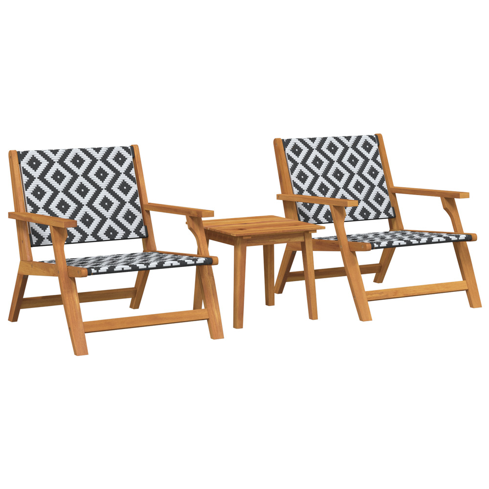 Chaises de jardin avec table 3 pcs noir et blanc en acacia massif