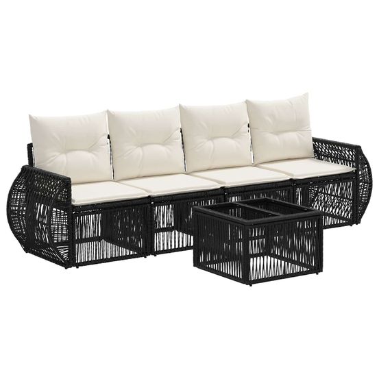 Ensemble de canapé de jardin 5 pc noir et blanc crème polyrotin