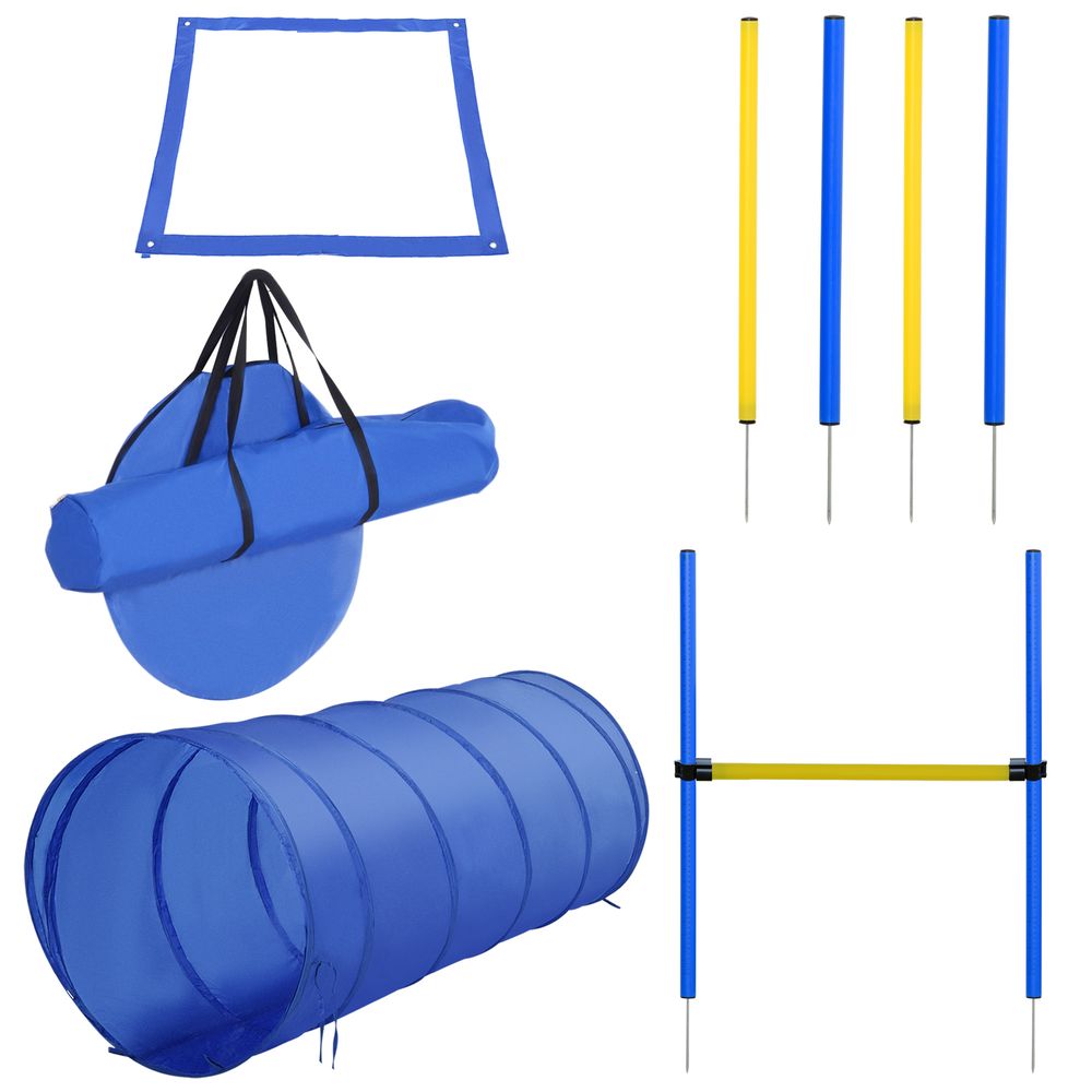 Kit complet agilité chien métal extérieur tunnel obstacle slalom robuste 148x60cm bleu - comfortxl outdoor living