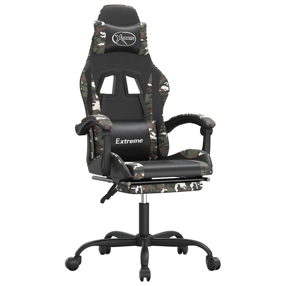 Chaise de jeu avec repose-pied noir et camouflage similicuir