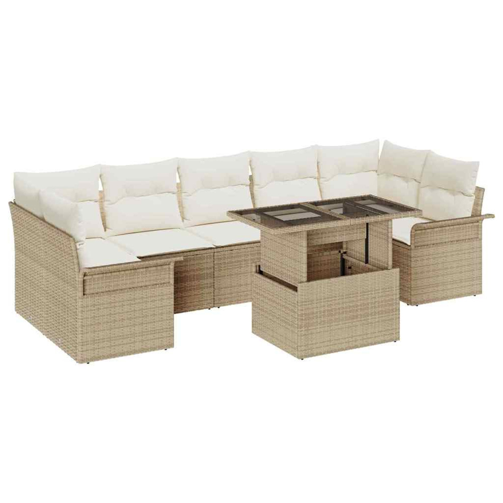 Ensemble de canapé de jardin 8 pcs beige poly rattan