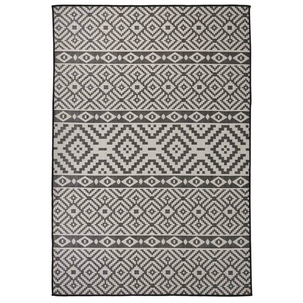 Tapis à tissage plat d'extérieur 160x230 cm rayures noires
