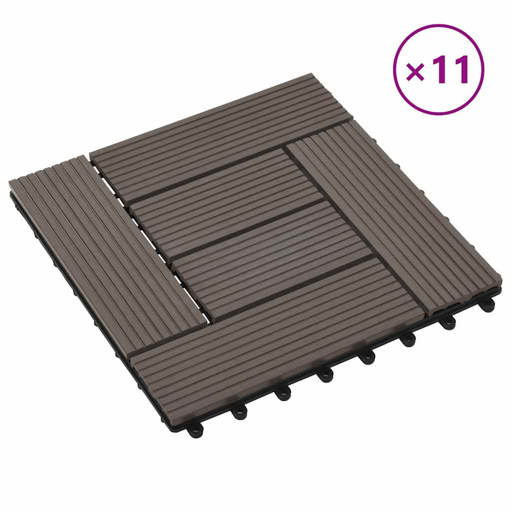 Carreau de terrasse 11 pcs wpc 30 x 30 cm 1 m² marron foncé