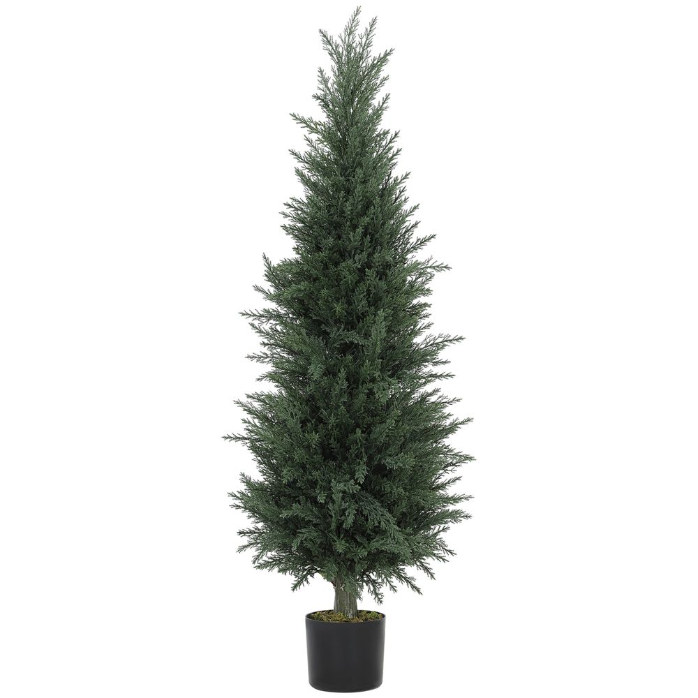 Cyprès artificiel pe intérieur extérieur anti uv pot lesté décoratif vert 120cm