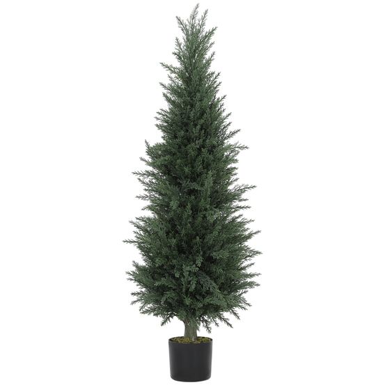 Cyprès artificiel pe intérieur extérieur anti uv pot lesté décoratif vert 120cm