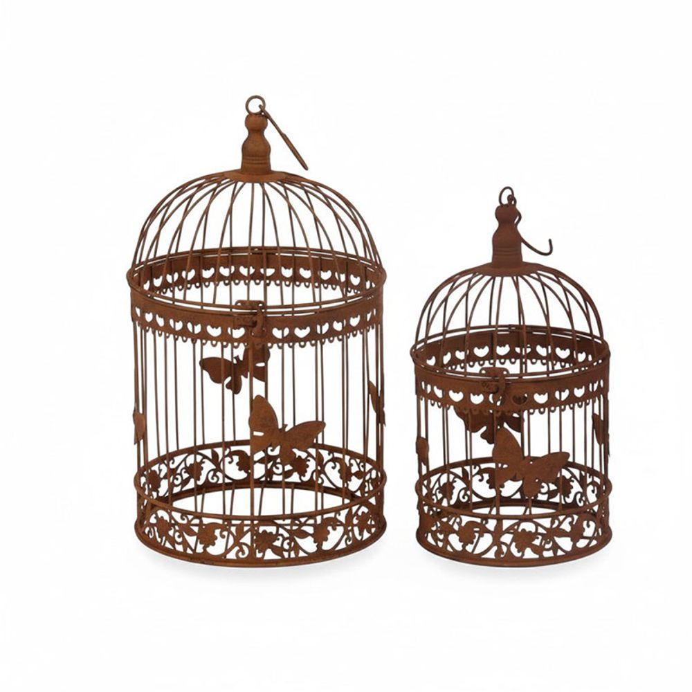 Ensemble 2 cages plantes papillon fer 25x25x50cm