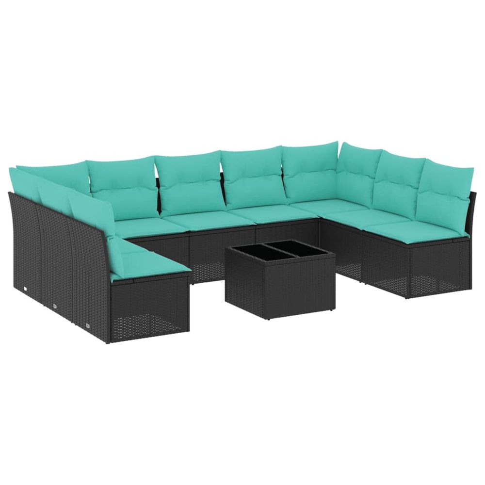 Ensemble de canapé de jardin 10 pcs avec coussins noir