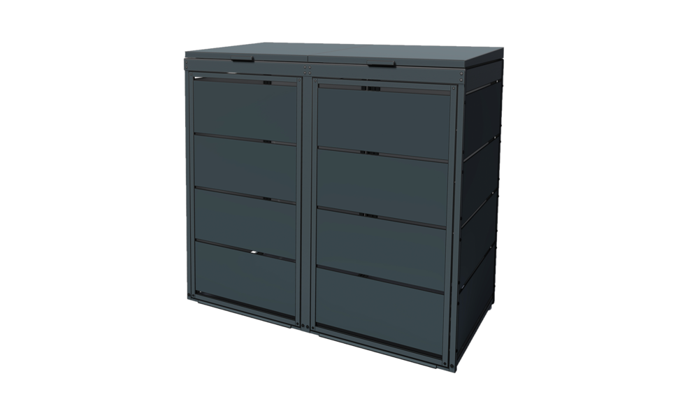 Abri poubelle double galvanisé et thermolaqué - 2x120 litres - gris