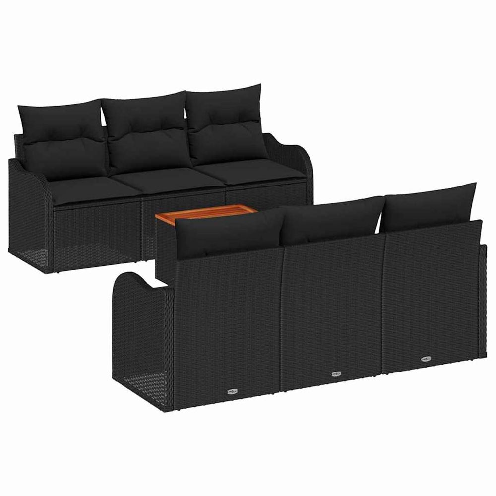 Ensemble de canapé de jardin 7 pc noir polyrotin