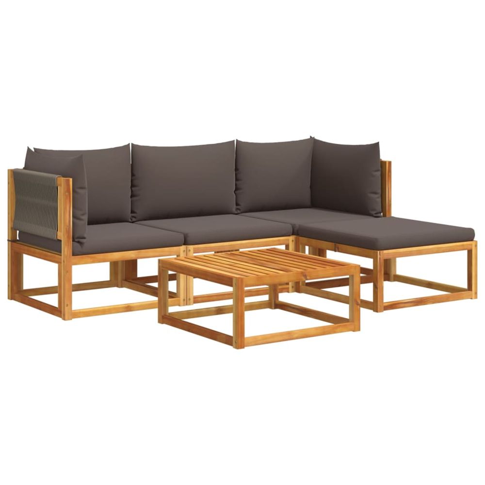 Ensemble de canapés de jardin 5 pièces avec coussins en bois d'acacia et corde