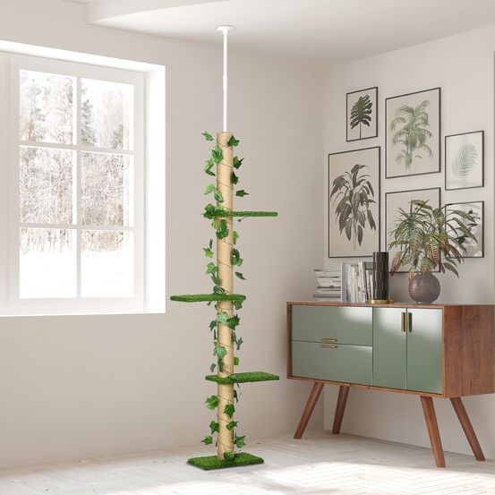 Arbre à chat plafond jute hauteur réglable 202-242cm griffoir vert jaune - comfortxl pet living