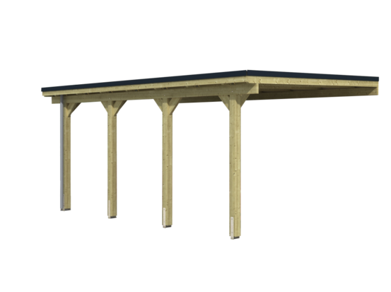 Carport adosse bois riverside - 1 voiture - 363 x 703 - abri voiture - feutre bitumeux sur les voliges - toit plat