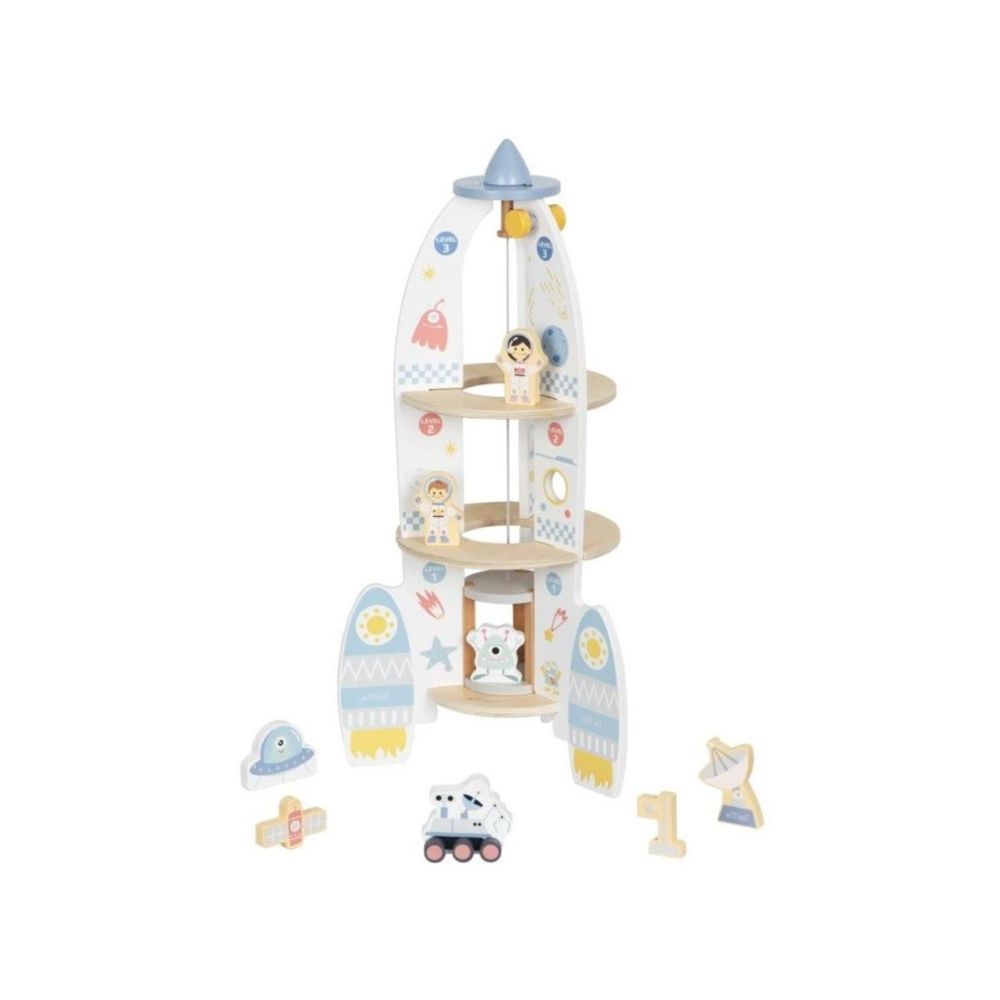 Fusée en bois écologique avec accessoires colorés pour enfants