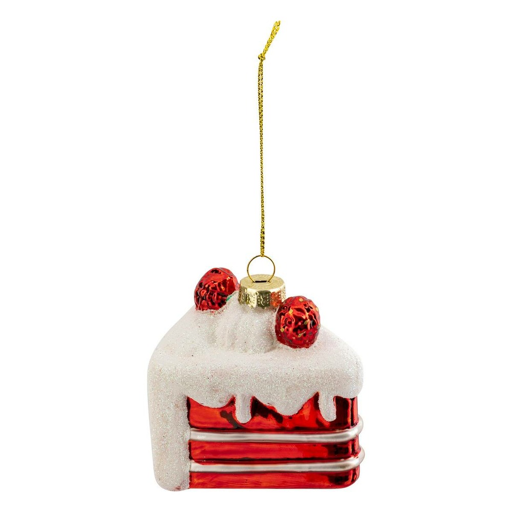 Sujet part de gâteau verre h.8cm rouge et blanc