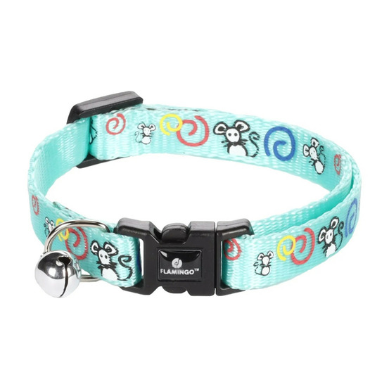 Collier réglable de 20 à 35 cm turquoise avec motif souris pour chat