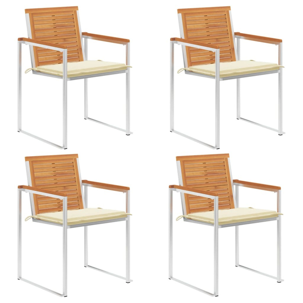 Chaises de jardin lot de 4 avec coussins bois d'acacia massif