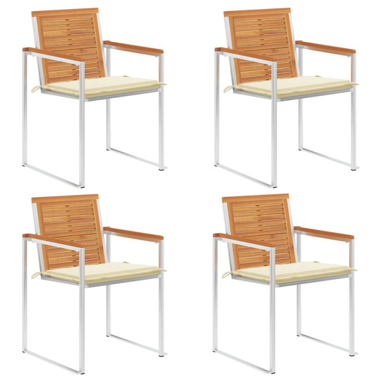 Chaises de jardin lot de 4 avec coussins bois d'acacia massif