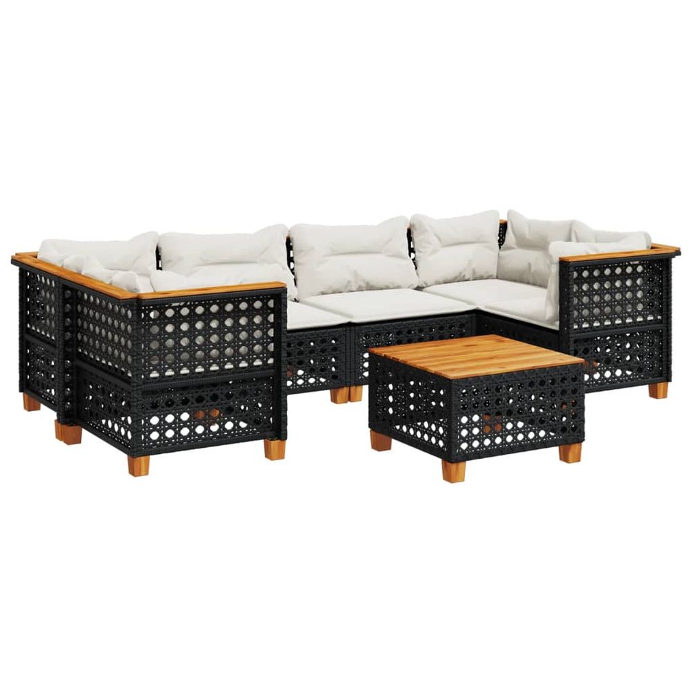 Salon de jardin 7 pcs avec coussins noir résine tressée