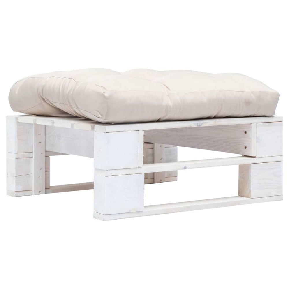 Repose-pied palette de jardin avec coussin sable blanc bois