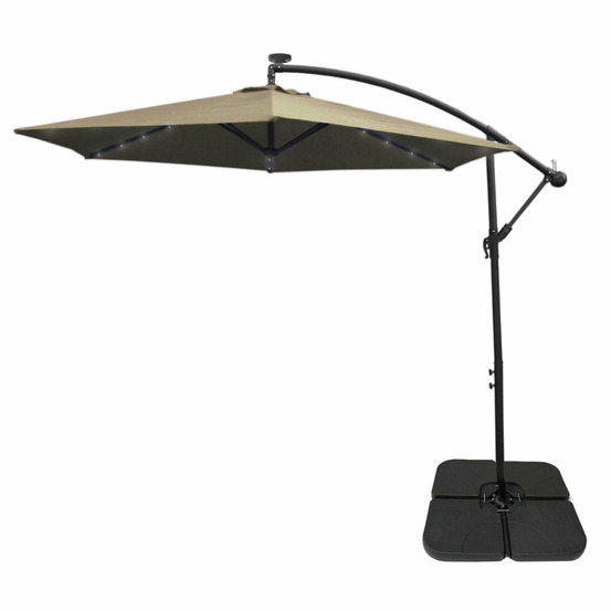 Parasol beige 3m avec led's intégrés avec base carrée