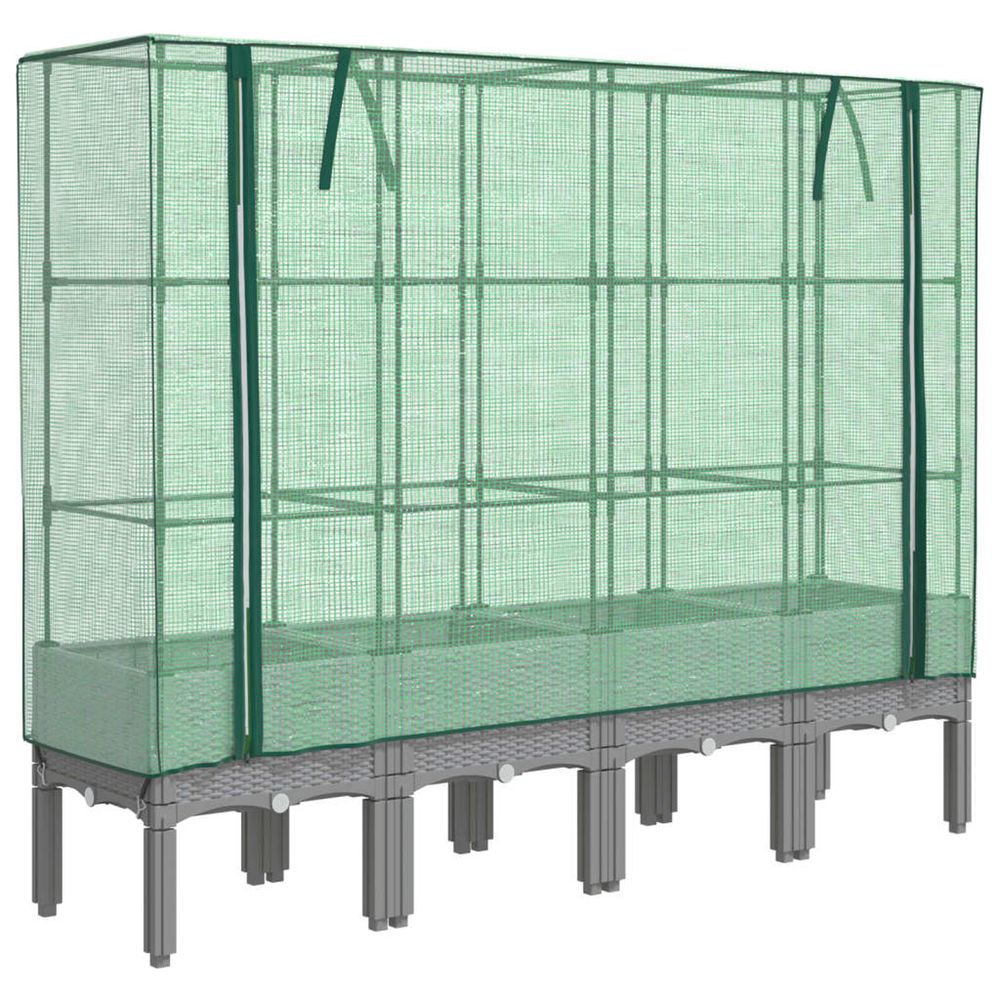 Jardinière d'extérieur surélevée avec housse aspect rotin 160x40x140 cm