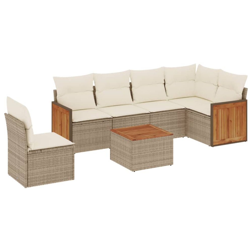 Salon de jardin avec coussins 7 pcs beige résine tressée