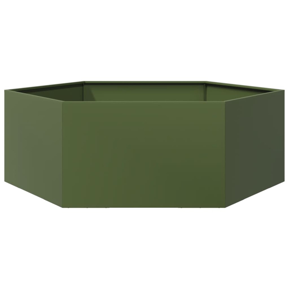 Jardinière d'extérieur vert olive hexagone 138x120x45 cm acier