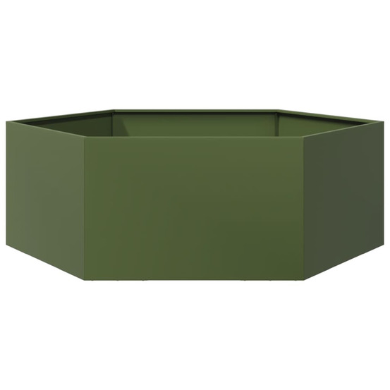 Jardinière d'extérieur vert olive hexagone 138x120x45 cm acier
