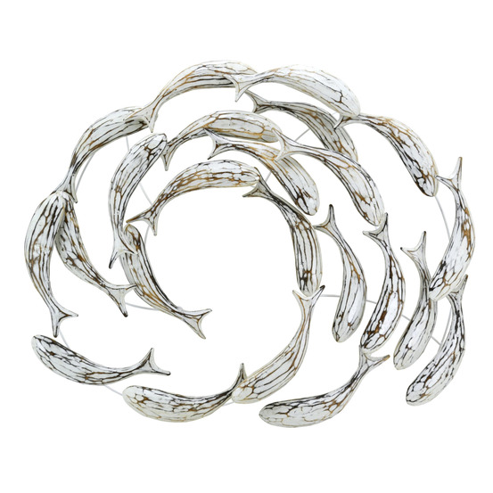 Banc de poissons en albasia blanc antique