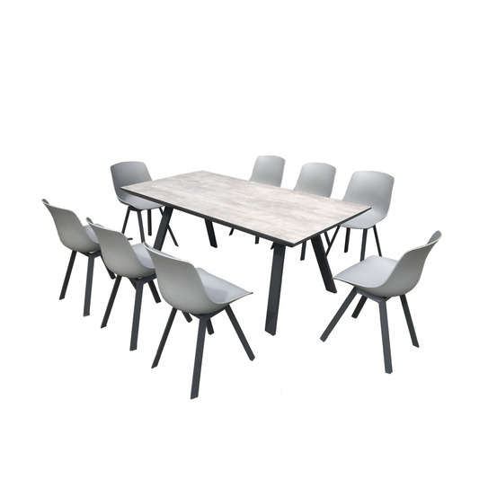 Salon de jardin aluminium et plateau aspect ciment 8 places temara