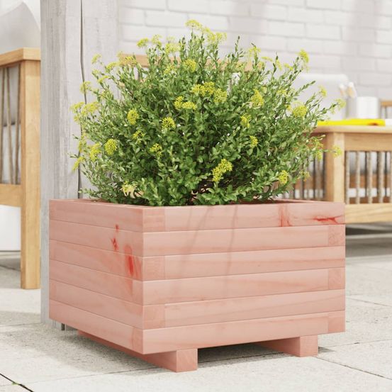 Jardinière carrée basse en bois de douglas bac à plantes robuste et élégant pour petit espace extérieur 40x40cm naturel