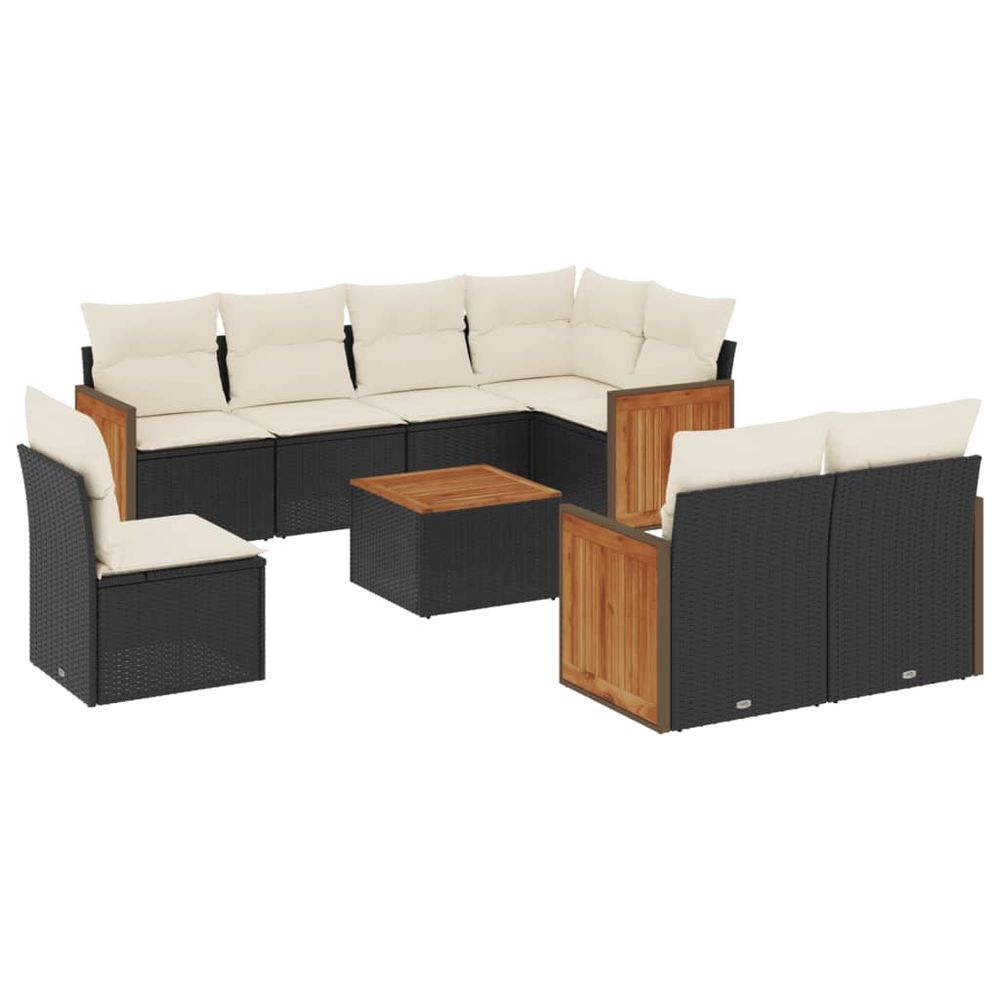 Salon de jardin 9 pcs avec coussins noir résine tressée