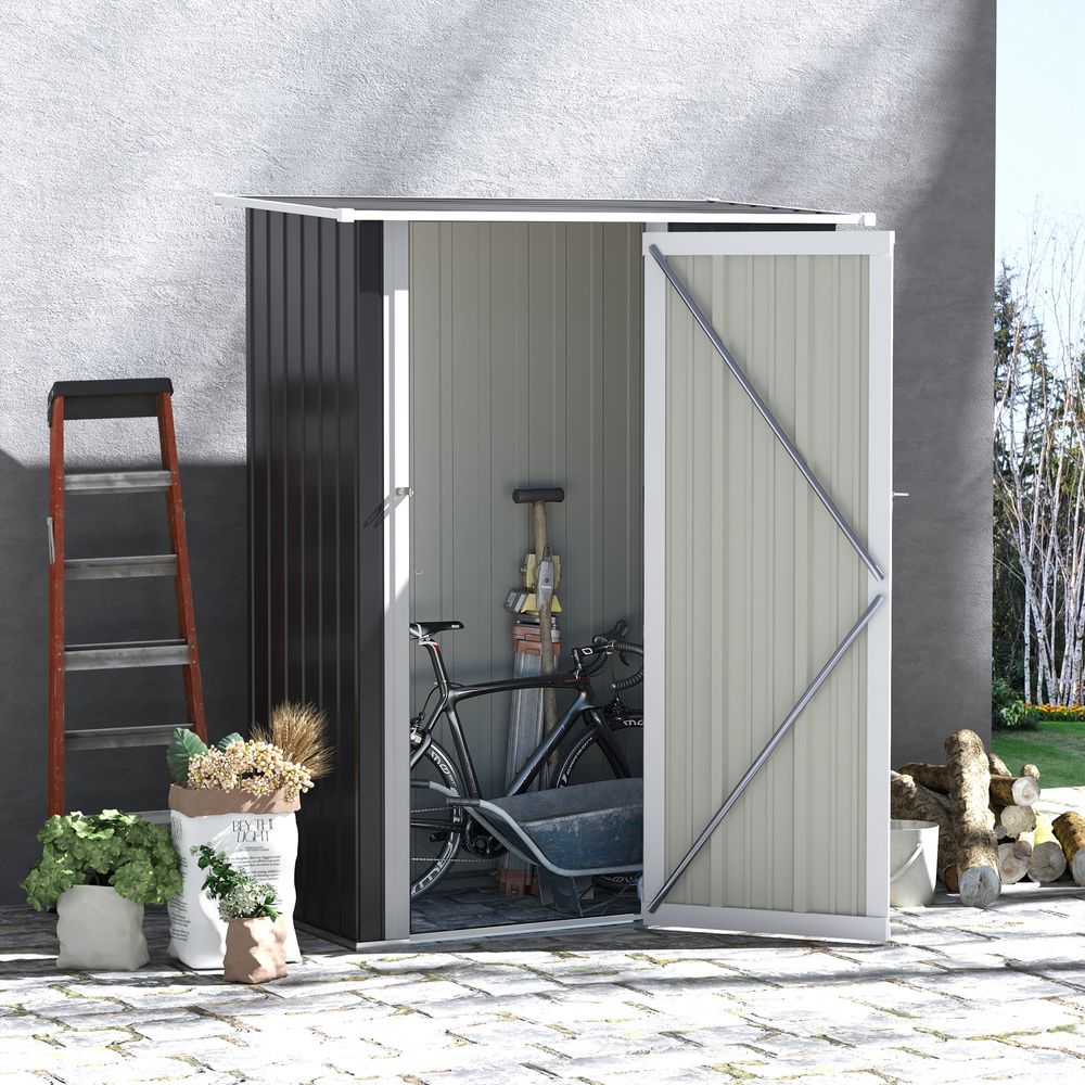 Abri jardin acier métal extérieur rangement outils 142x84cm gris toit incliné - comfortxl outdoor living